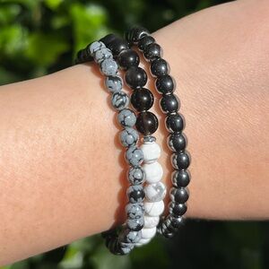 6mm bracelet set hematite snow flake‎ obsidian rainbow obsidian Howlite